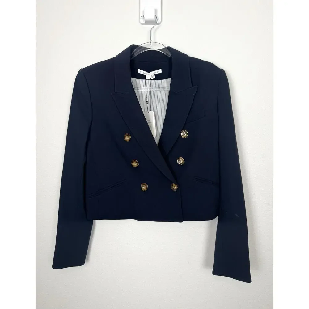 Veronica Beard Blazer Navy Blue Navis Cropped Dickey Jacket Womens 12 NWT - Picture 1 of 11